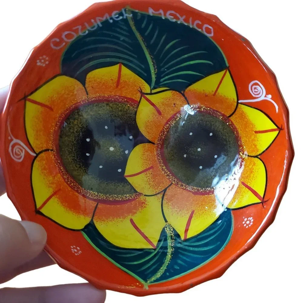 Cozumel Mexico Floral‎ Vibrant Colored Homemade Salsa Dish Trinket Bow